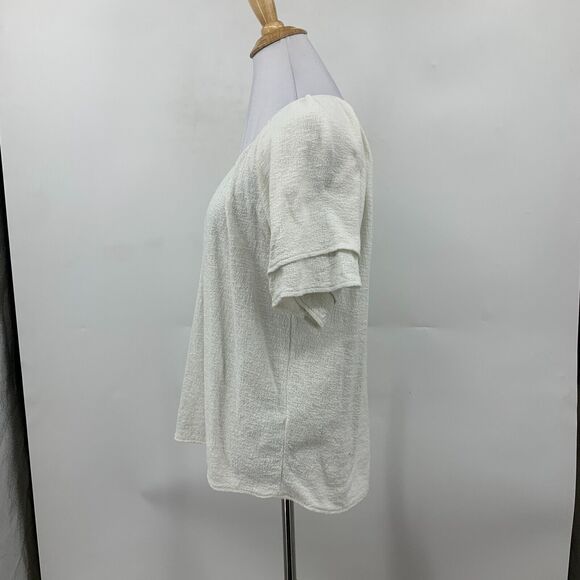 Madewell Textured Thread Top Women M Ivory Tiered Sleeve Keyhole Textured - Picture 5 of 13
